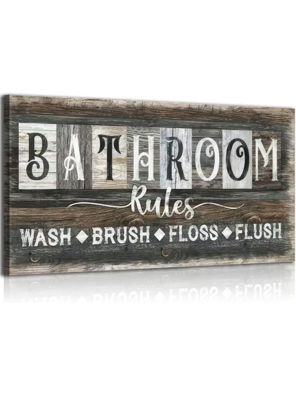 Farmhouse Bathroom Wall Art - Vintage Rustic Canvas Sign, Humorous Decor 12x24in